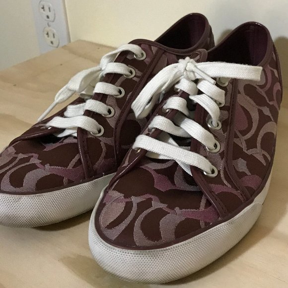 Coach Shoes - Coach Burgundy/Maroon Logo Lace-Up Sneakers